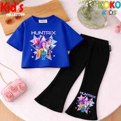 Cute Girls Drop Shoulder Tee & Flared Pants Set – Comfy & Chic