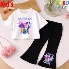 Cute Girls Drop Shoulder Tee & Flared Pants Set – Comfy & Chic