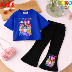 Cute Girls Drop Shoulder Tee & Flared Pants Set – Comfy & Chic