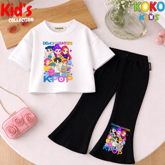 Cute Girls Drop Shoulder Tee & Flared Pants Set – Comfy & Chic