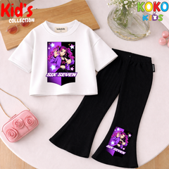 Cute Girls Drop Shoulder Tee & Flared Pants Set – Comfy & Chic