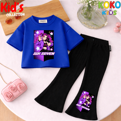 Cute Girls Drop Shoulder Tee & Flared Pants Set – Comfy & Chic