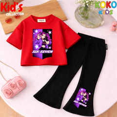 Cute Girls Drop Shoulder Tee & Flared Pants Set – Comfy & Chic
