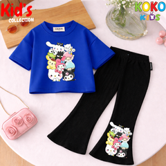 Cute Girls Drop Shoulder Tee & Flared Pants Set – Comfy & Chic
