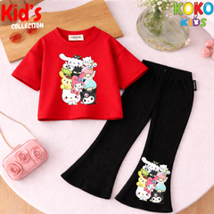 Cute Girls Drop Shoulder Tee & Flared Pants Set – Comfy & Chic