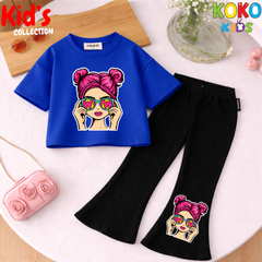 Cute Girls Drop Shoulder Tee & Flared Pants Set – Comfy & Chic