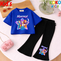 Cute Girls Drop Shoulder Tee & Flared Pants Set – Comfy & Chic