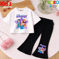 Cute Girls Drop Shoulder Tee & Flared Pants Set – Comfy & Chic