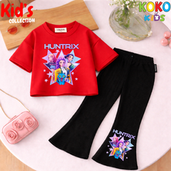 Cute Girls Drop Shoulder Tee & Flared Pants Set – Comfy & Chic