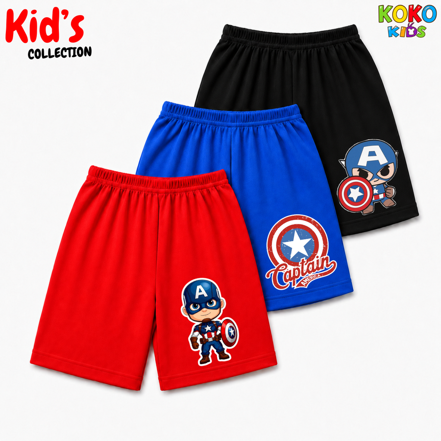 3Pcs Unisex Kids Cotton Shorts Combo - Captain America