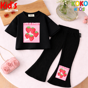 Cute Girls Drop Shoulder Tee & Flared Pants Set – Comfy & Chic